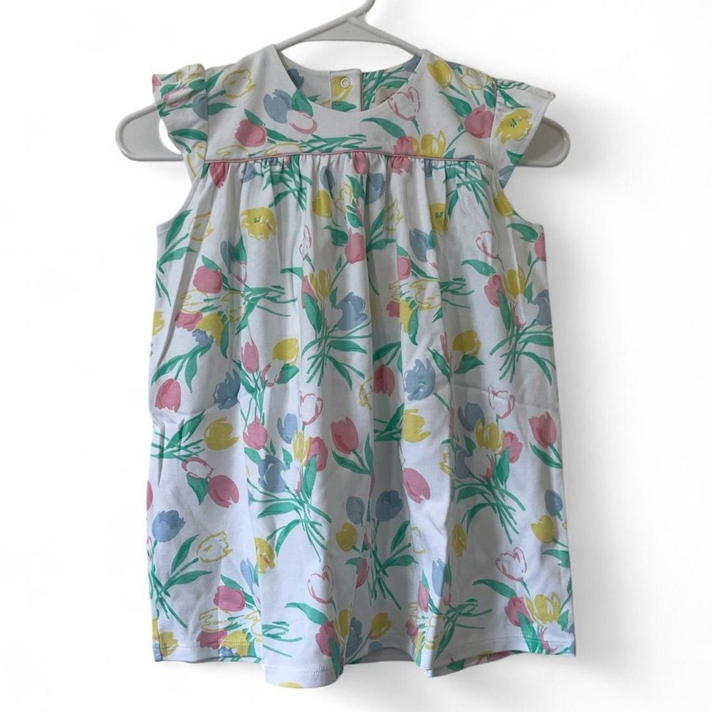 TBBBC Floral Tulips Print Short Sleeve Dowell Day Swing Blouse Girls L Size 12